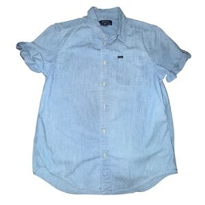Polo Ralph Lauren Boy Shirt L 14-16 Light Blue Chambray Short Sleeve Button Down